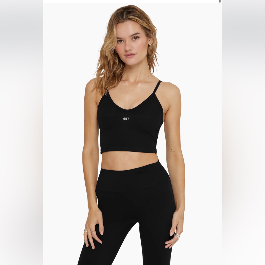 Set Active Black Crop Sports Bra With Thin Straps